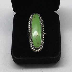 Vintage Navajo plata de ley larga losa verde turquesa anillo tamaño 8.5