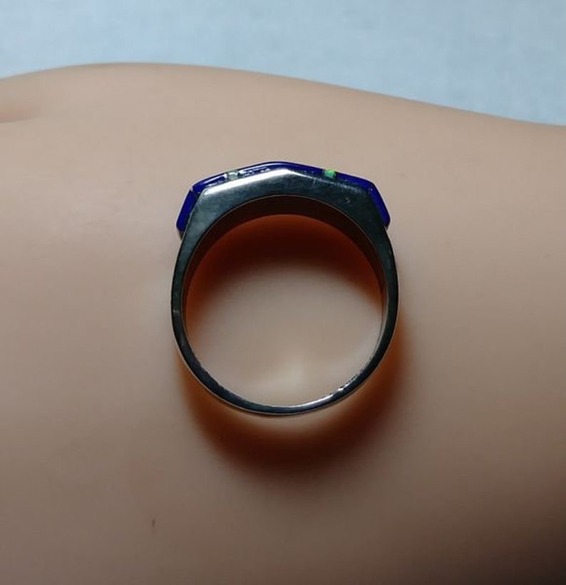 Vintage blue lazuli lapis /& fire opal stone 925 sterling ring size 9