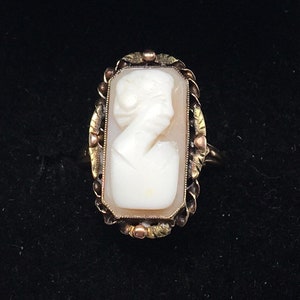 Vintage Estate 10K Gold Cameo Ring Art Deco Joyería