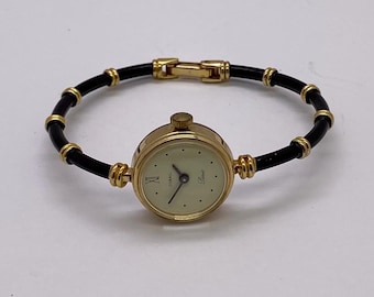 Vintage Art Deco Corail Paris Women's Watch: Gold & Black Enamel Bracelet
