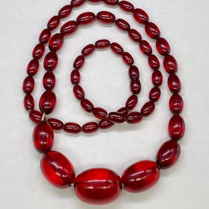 Antique Victorian Cherry Bakelite Carved Bead Chunky Necklace