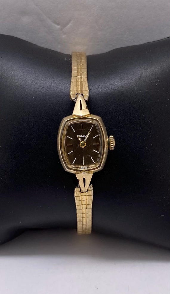 Vintage Bulova 10k Gold Filled Watch Swiss Mechanical Brown Dial Ladies Watch