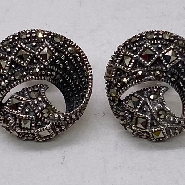 Vintage Art Deco Sterling Silver & Marcasite Stud Earrings