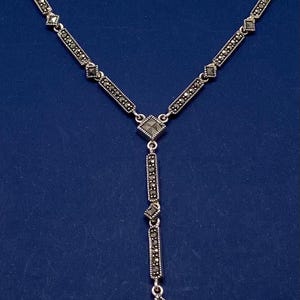 Collar tipo gargantilla colgante estilo lariat vintage Art Déco de plata esterlina con marcasita