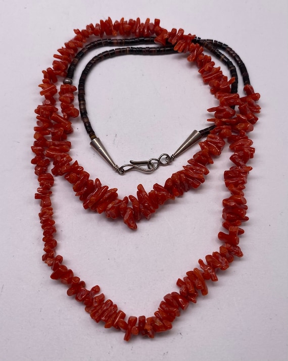 Vintage Natural Red Coral & Heishi Shell Necklace