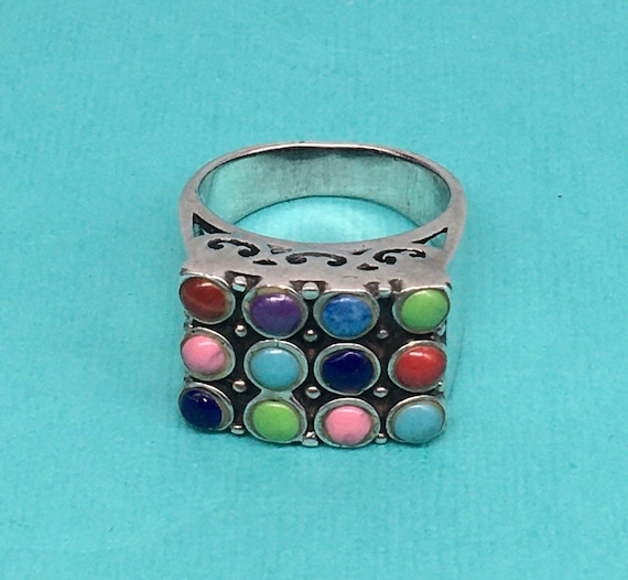 Vintage Jewelry multi gemstone sterling silver ri… - image 2