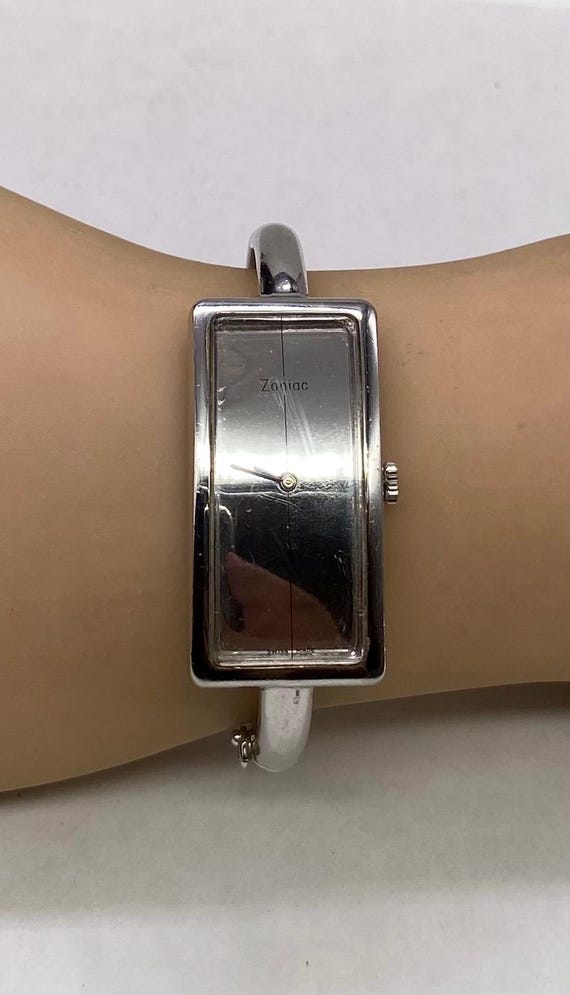 Rectangular Art Deco Cuff Bangle Bracelet Watch Amazon.com: Silver Tone Rectangle Case Easy to Read Small  main image 2