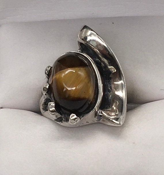 Vintage Sterling Silver Tigers Eye Modernist Ring