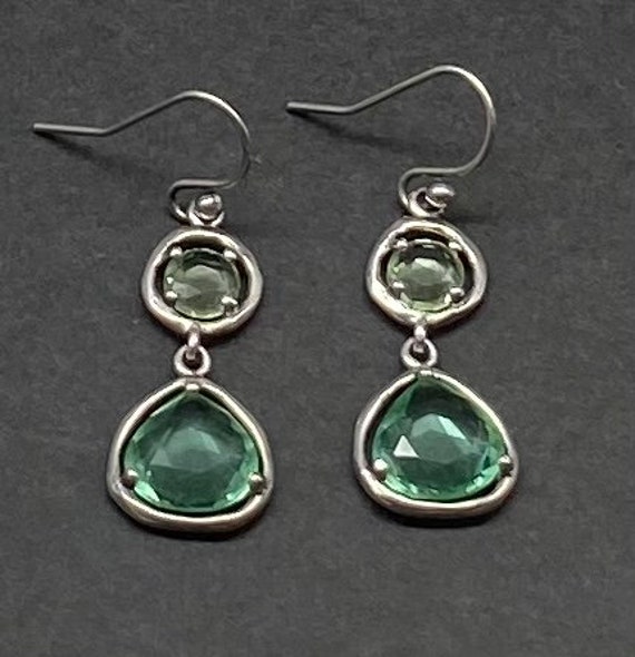 Vintage Sterling Silver & Gemstone Dangle Earrings - image 2