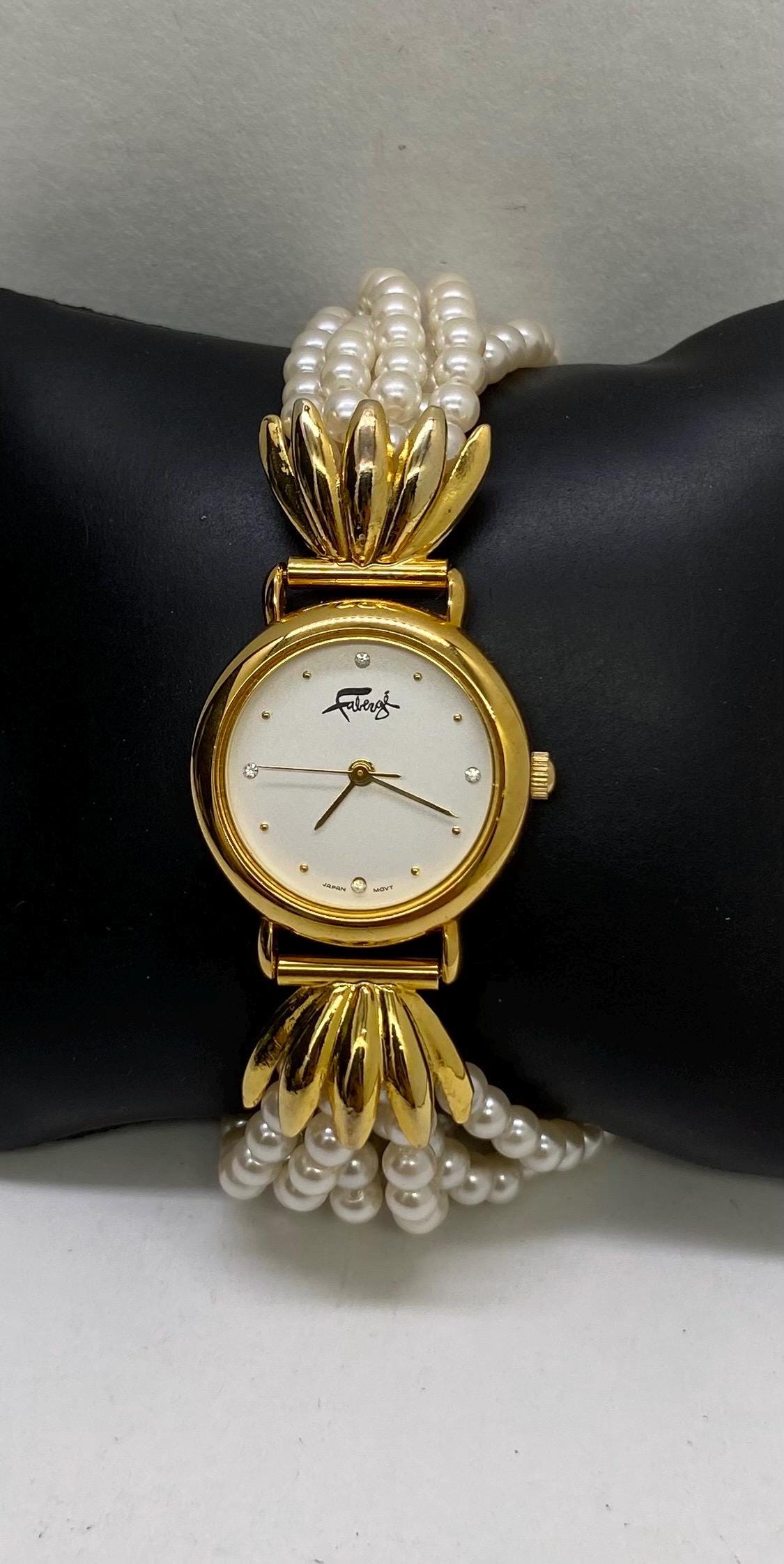 Vintage Classic Gold Tone & Faux Pearl Faberge Women display picture 2