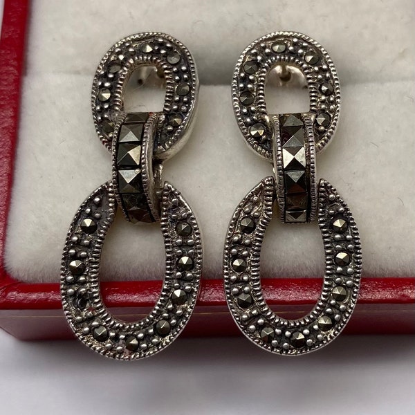 Vintage Sterling Silver Marcasite Infinity Earrings