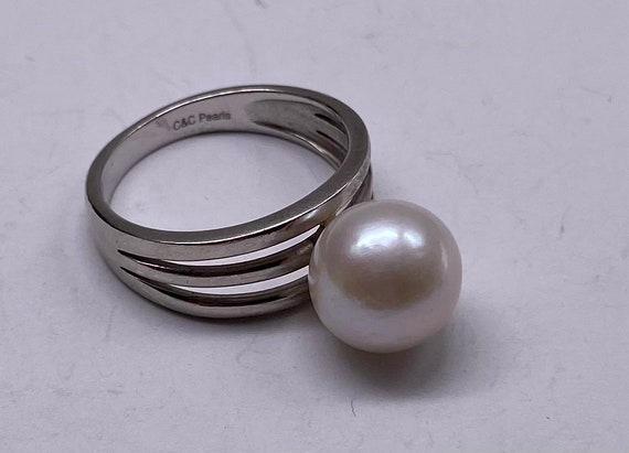 Sterling Silver Genuine Pearl Ring Size 9.25 - image 5