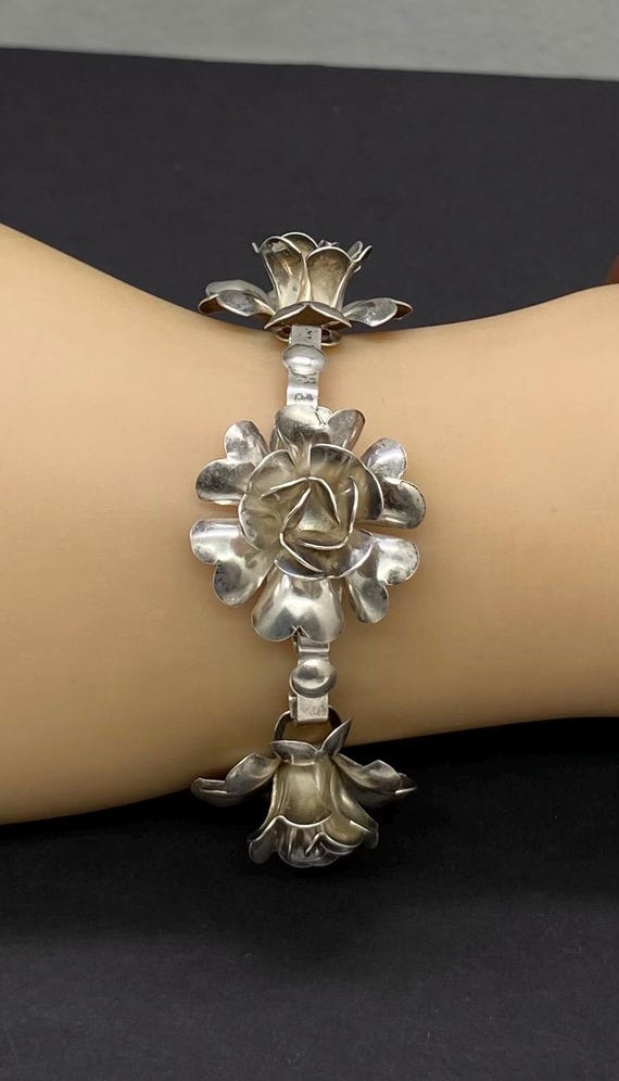 Bracelet Ancien En Argent émaillé Style Art Nouveau - Fleurs, Circa 1900, Origine Italie