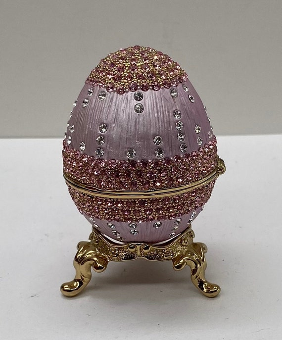 Vintage Faberge Egg Purple Enamel Rhinestone Jeweled Collectible