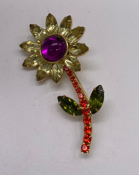 Vintage sunflower rhinestone brooch Gem