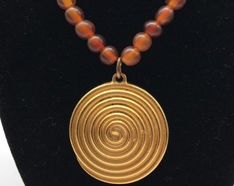 Vintage swirl gold tone horn bead necklace