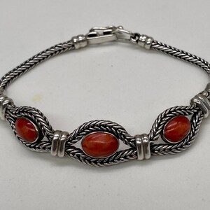 Vintage Art Deco Byzantine 950 Sterling Red Coral Bracelet