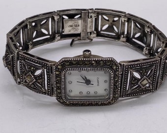 Vintage Art Deco Sterling Silver & Marcasite Ladies Watch - Etsy display picture 1