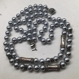 Vintage Judith Jack Sterling Silber Faux-Perlen & Markasiten Doppel Strang Halskette