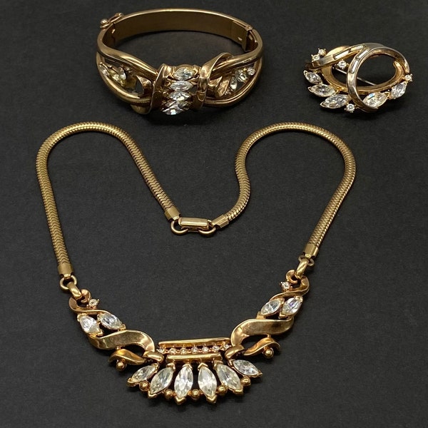 Crown Trifari Demi Parure Set Necklace, Bracelet, and Brooch