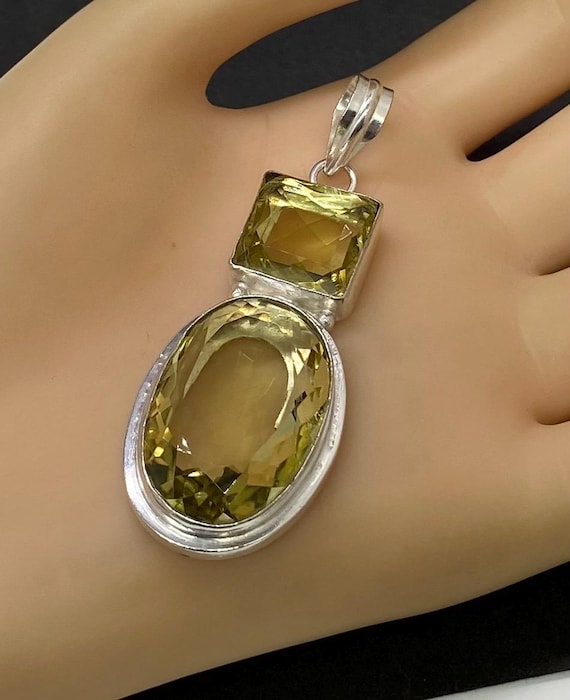 925 Sterling Silver Huge Lemon Citrine Pendant - image 3
