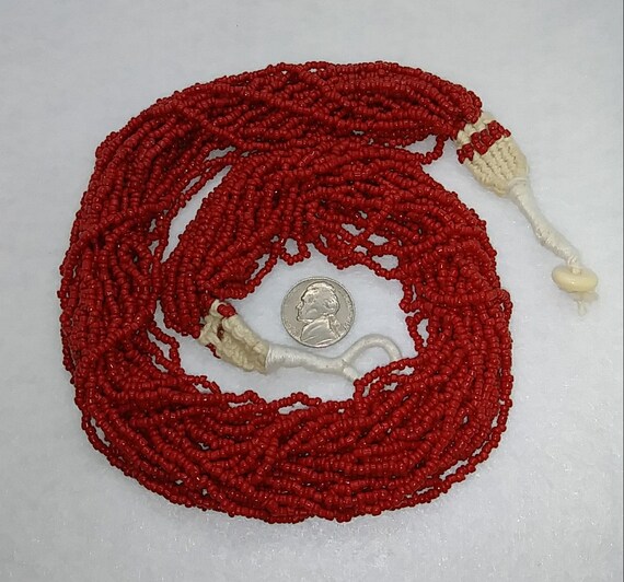 Buy Vintage Multi Strand Red Coral Seed Bead Necklace Vintage