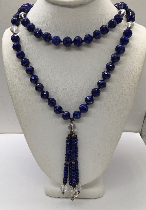 Vintage Blue Lapis Lazuli Faceted Bead Necklace - image 1