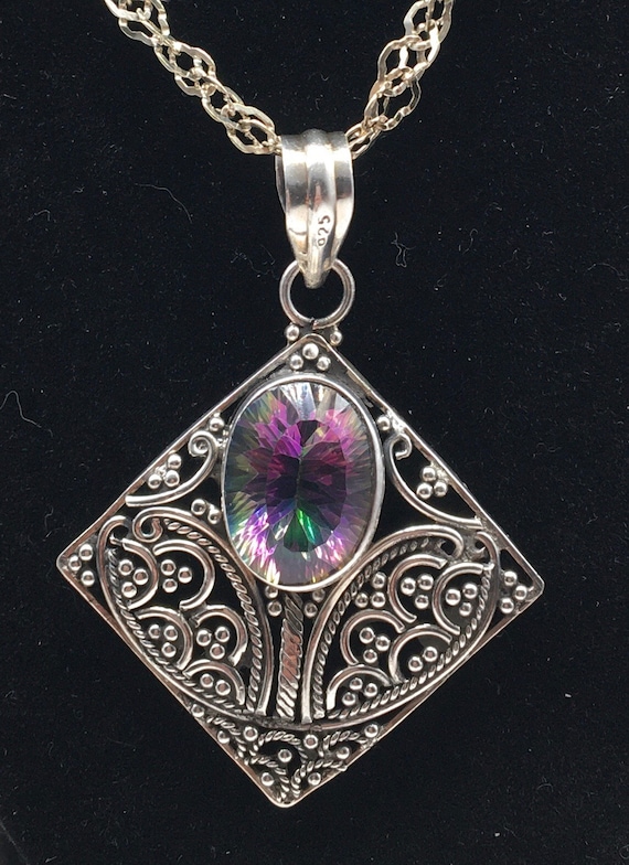 【MYSTIC LOCKET】PERTHSANTA Vintage Mystic Topaz Pendant Necklace Sterling Silver