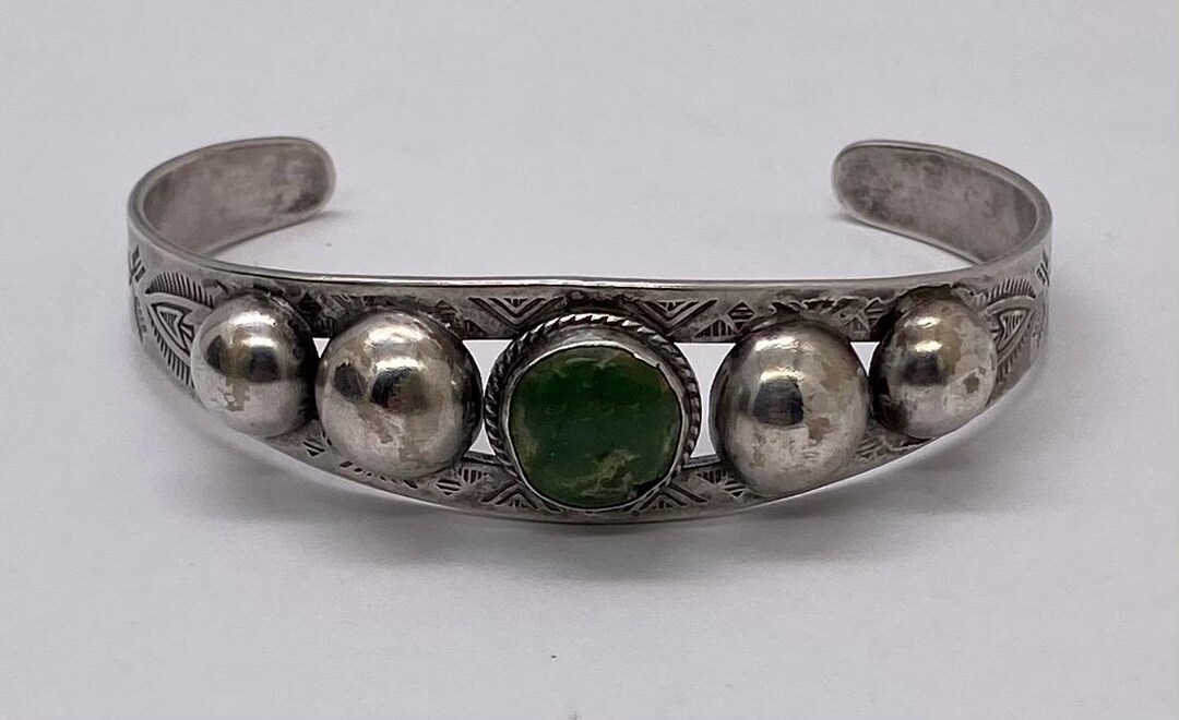Old Pawn Native Sterling Silver Green Turquoise Cuff Bracelet - Etsy