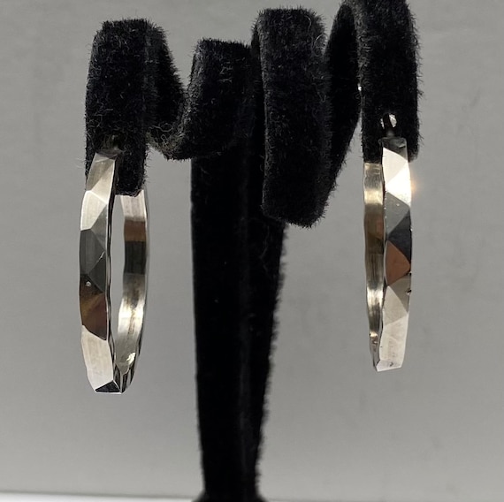Sterling Silver Faceted Hoop Earrings