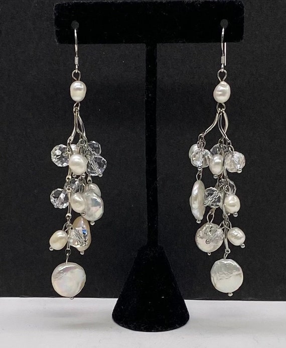 Sterling Silver Pearl & Crystal Chandelier Earring