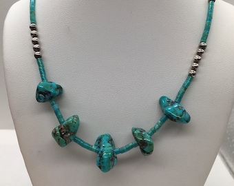 Vintage Nativo de Plata Esterlina Turquesa Nugget Collar