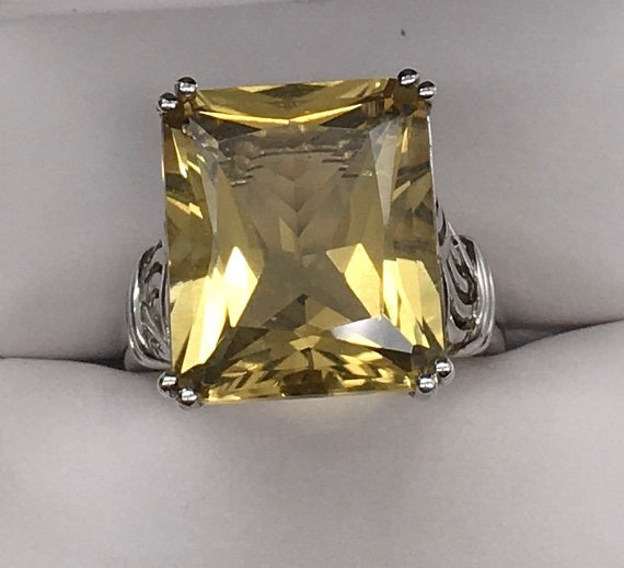 Vintage Sterling Huge Citrine Ring Size 9