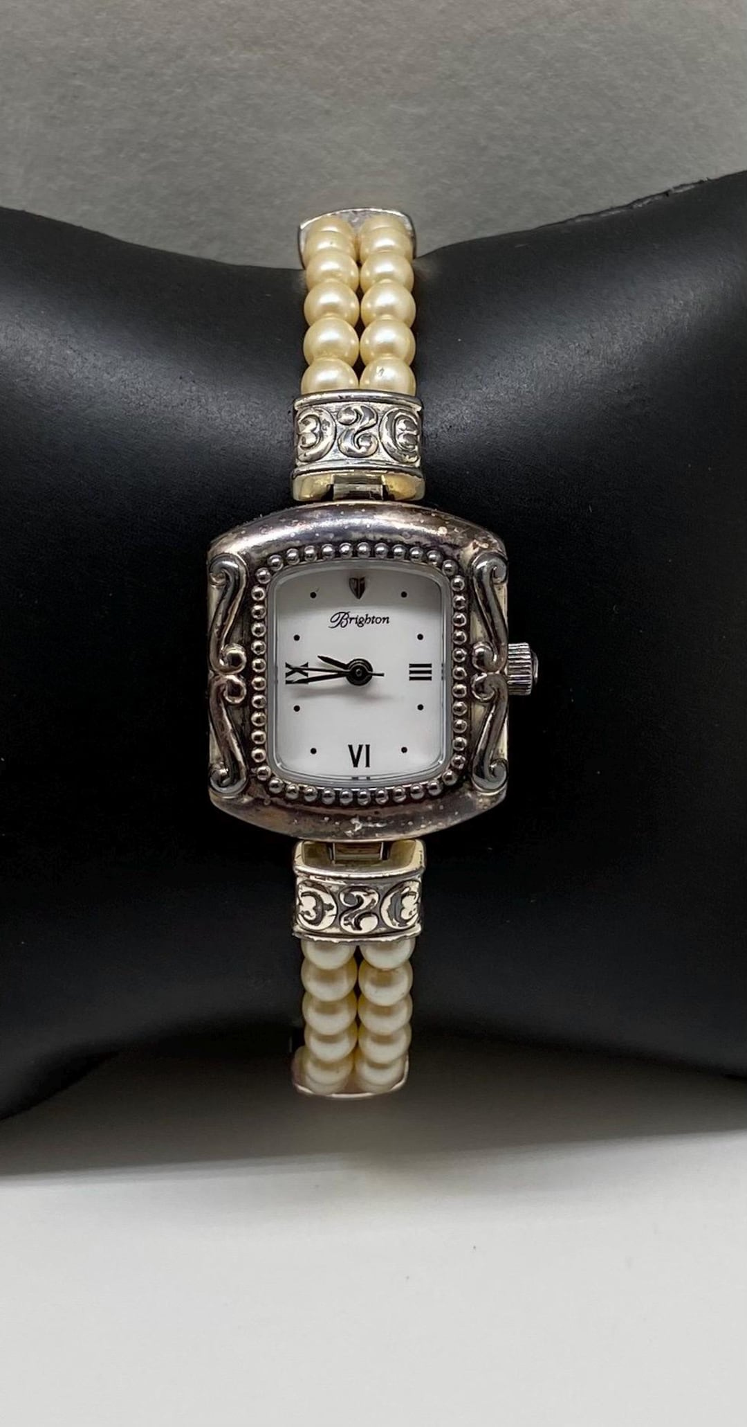 Vintage Brighton Silver Faux Pearl Ladies Watch Etsy
