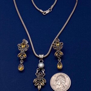 Vintage Sterling Silver & Pearl Smoky Quartz, Citrine Necklace with Matching Earring Set image 2