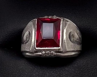 Vintage sterlingsilverring med rosa safir, storlek 8