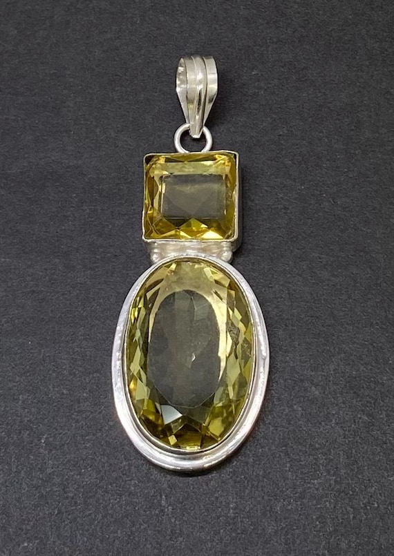 925 Sterling Silver Huge Lemon Citrine Pendant - image 1