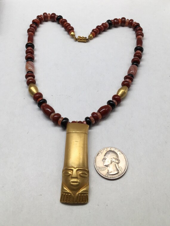 Vintage MMA Museum Gold Tone Red Jasper Necklace - image 3