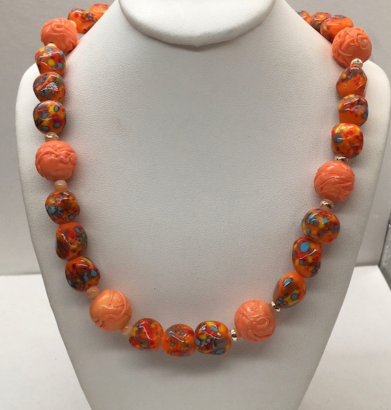 Vintage French Glass Bead Necklace - image 1