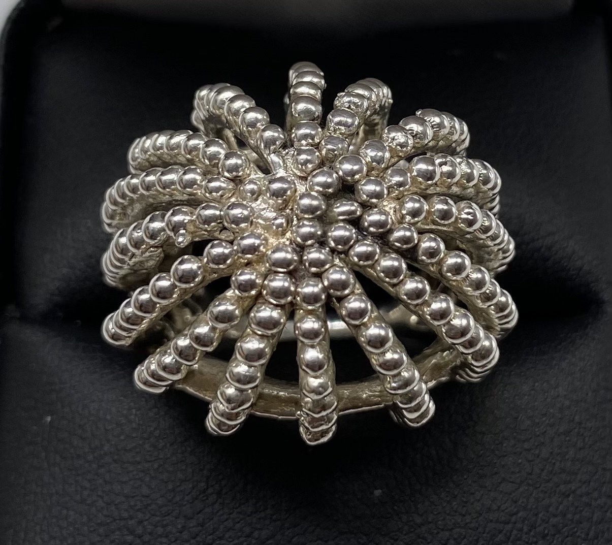 Vintage Art Deco Sterling Silver Beaded Large Dome Ring Size 5.25 