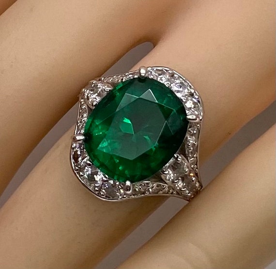 Jean Dousset Ring Emerald & White CZ Sterling Sil… - image 2