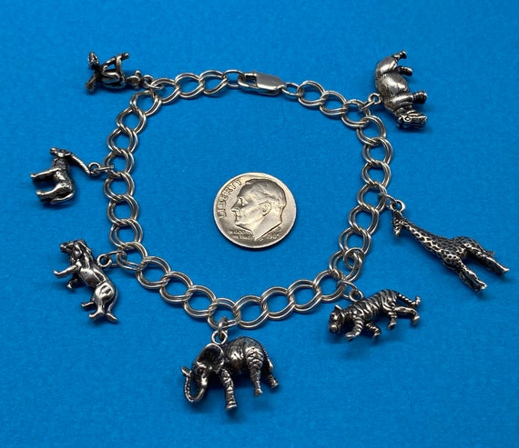 Vintage Sterling Silver Safari Themed Charm Brace… - image 3
