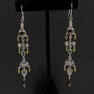 Vintage Sterling Silver Multi Gemstone Chandelier Earrings