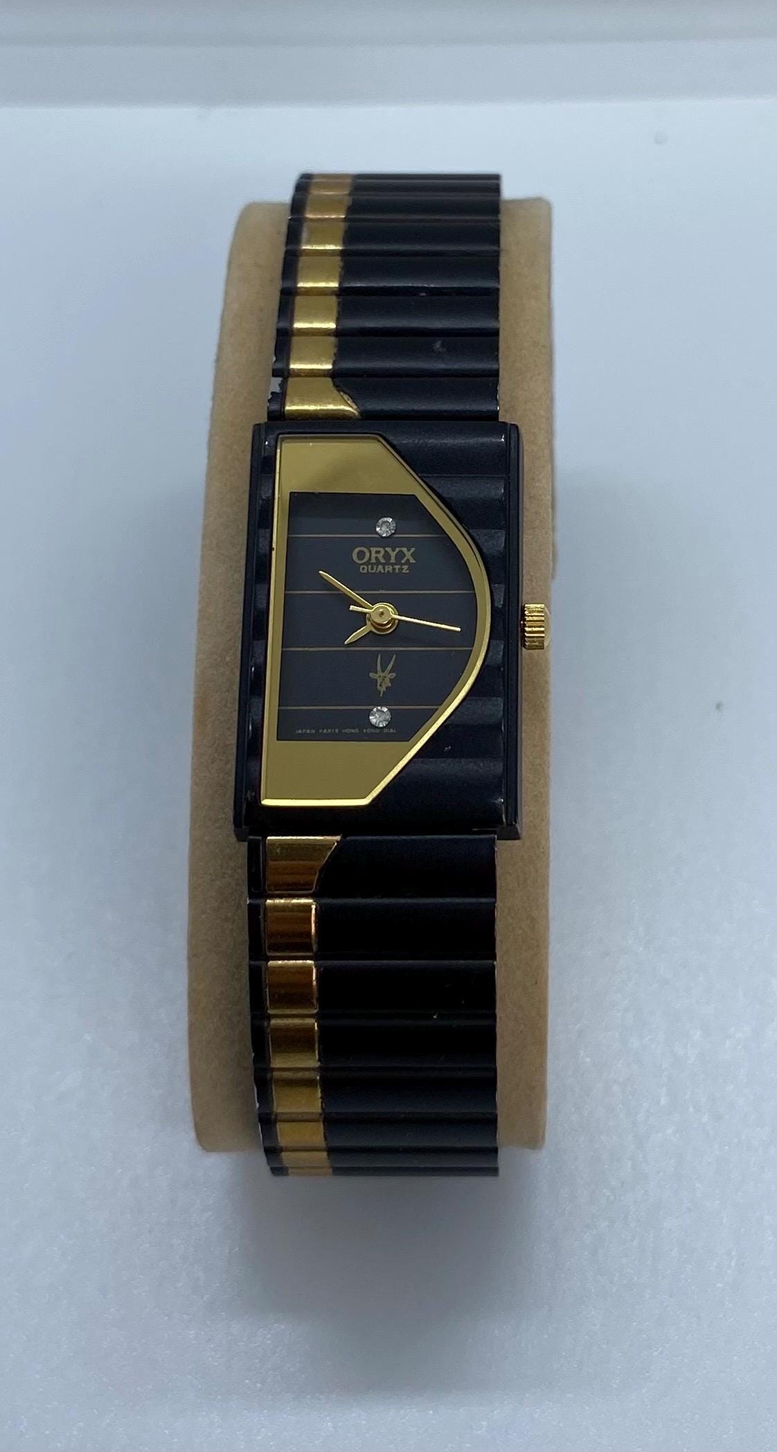 Vintage Oryx Quartz Diamond Gold & Balck Metal Watch - Etsy display picture 2