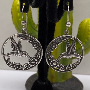 Vintage Sterling Silver Art Deco Hummingbird Dangle Earrings
