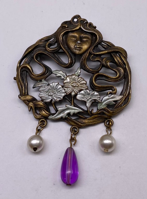 Vintage Signed JJ Art Nouveau Brooch Pin