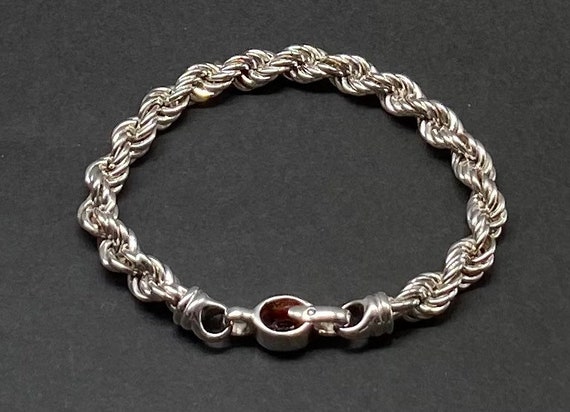 Vintage Sterling Silver Garnet Rope Chain Bracelet - image 3