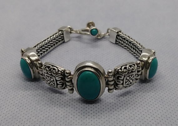 Sterling Silver Turquoise Chunky Link Bracelet Vi