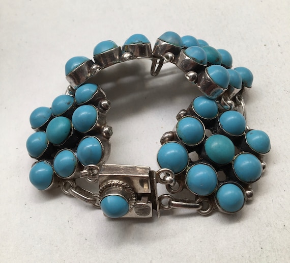 Vintage Sterling Silver Turquoise Chunky Bracelet