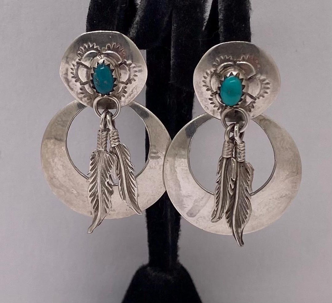 Vintage Native Navajo Sterling Silver Turquoise Dangle Earrings - Etsy